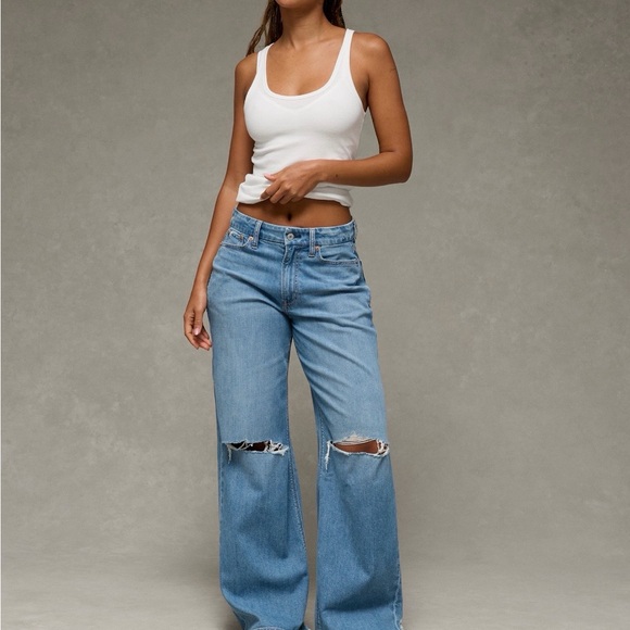 American Eagle Outfitters Denim - American Eagle Outfitters Light Blue Distressed Wide Leg Jeans
